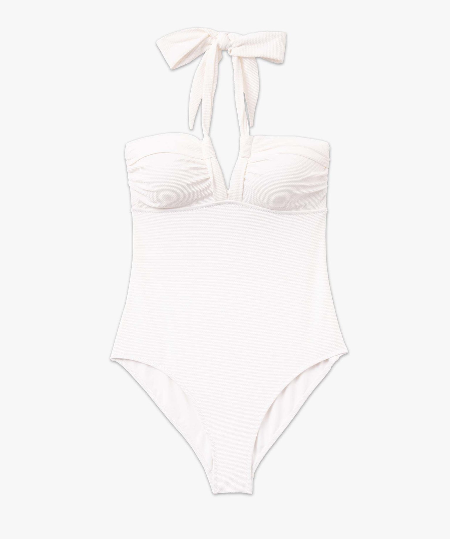 Maillot de bain femme 1 pièce tour de cou en maille texturée blanc | GEMO