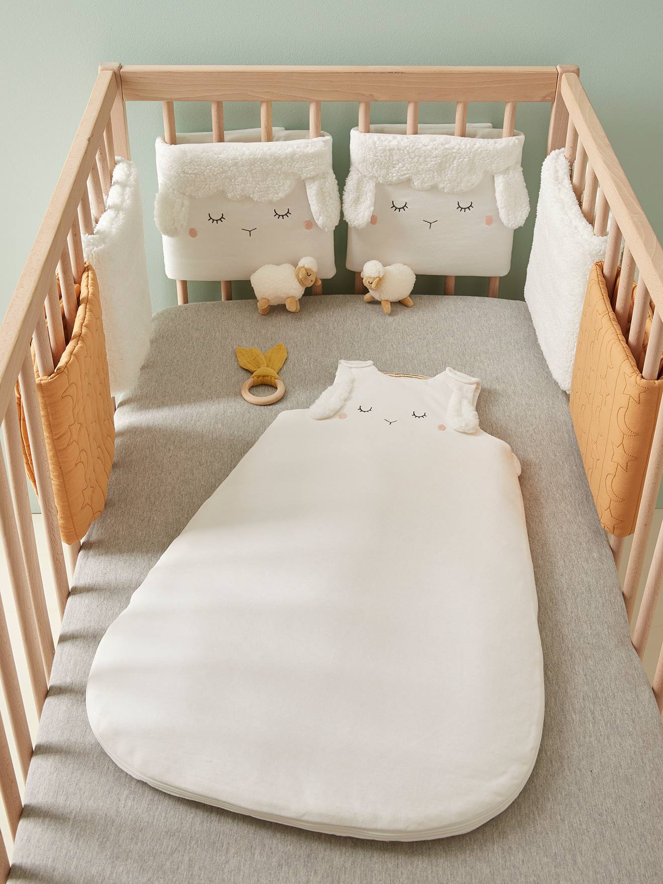 Vertbaudet Ärmelloser Baby Schlafsack SCHÄFCHEN Oeko Tex - wollweiß