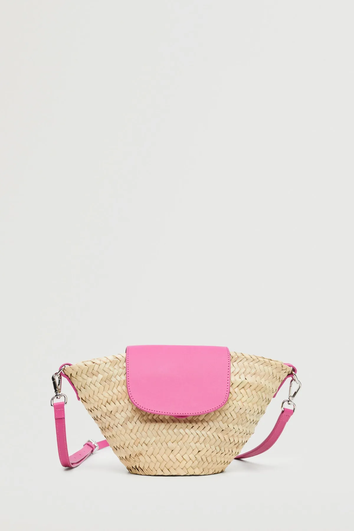 MANGO  Strohtasche mit Lederbezug