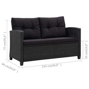 vidaXL Loungesofa 2-Sitzer-Gartensofa mit Kissen Schwarz 124 cm Poly Rattan, 1 Teile