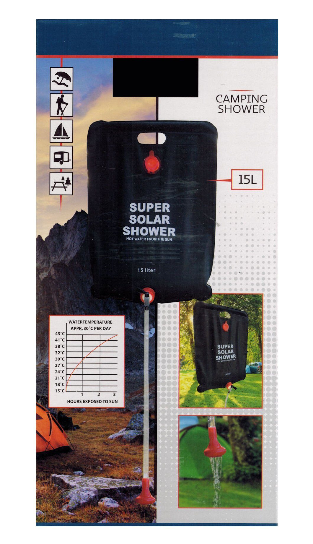 Spetebo Solardusche Solar Campingdusche 15 Liter - Super Solar Shower, solar betrieben
