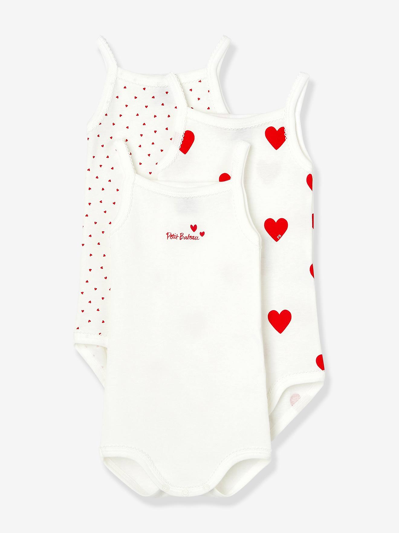 Petit Bateau 3er-Pack Baby Trägerbodys PETIT BATEAU, Bio-Baumwolle - weiß