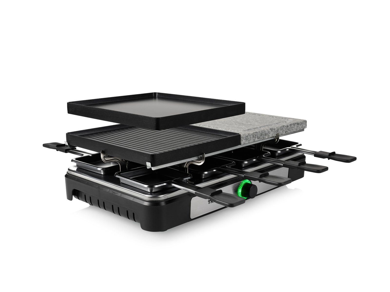 Tristar Raclette, 1400 W, Tischgrill Grill- & Steinplatte 5in1 Gerät Steingrill für 2-8 Personen