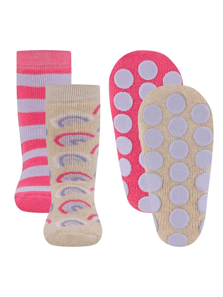 ewers 2er-Set Stoppersocken ABS 2er Pack Regenbogen/Ringel in sorbet pink-beige mel. günstig kaufen