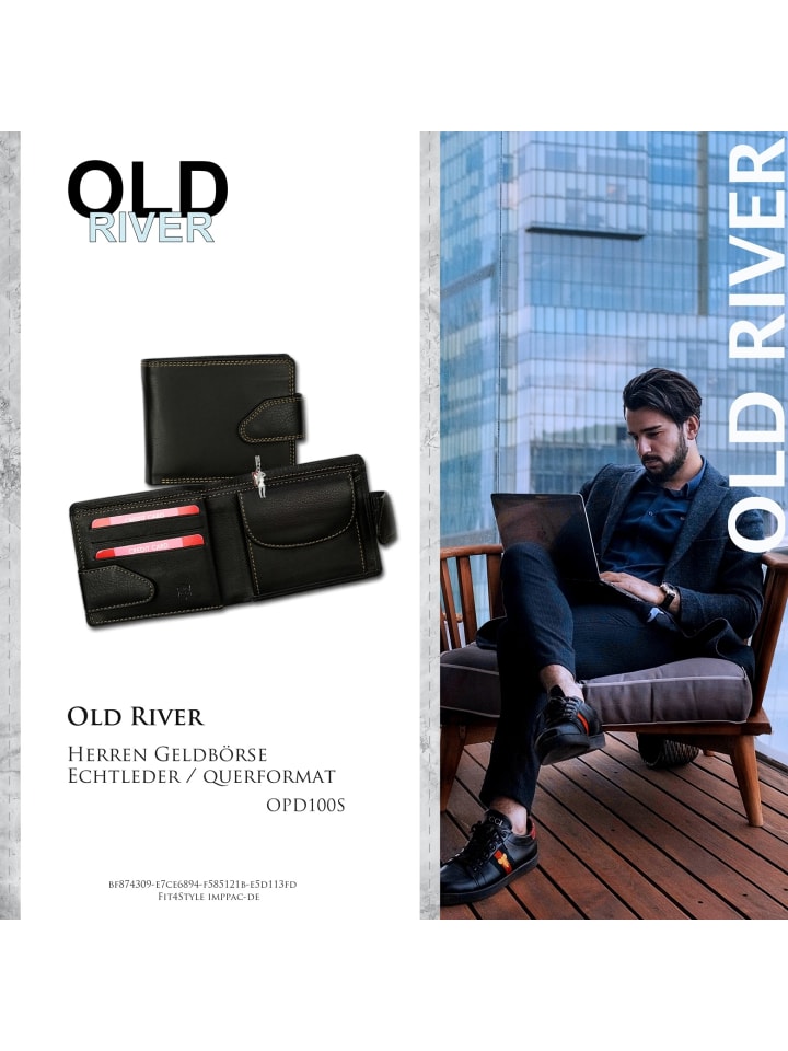 Old River Portemonnaie Leder Herren Geldbörse gelbe Kontrastnähte günstig kaufen onesize
