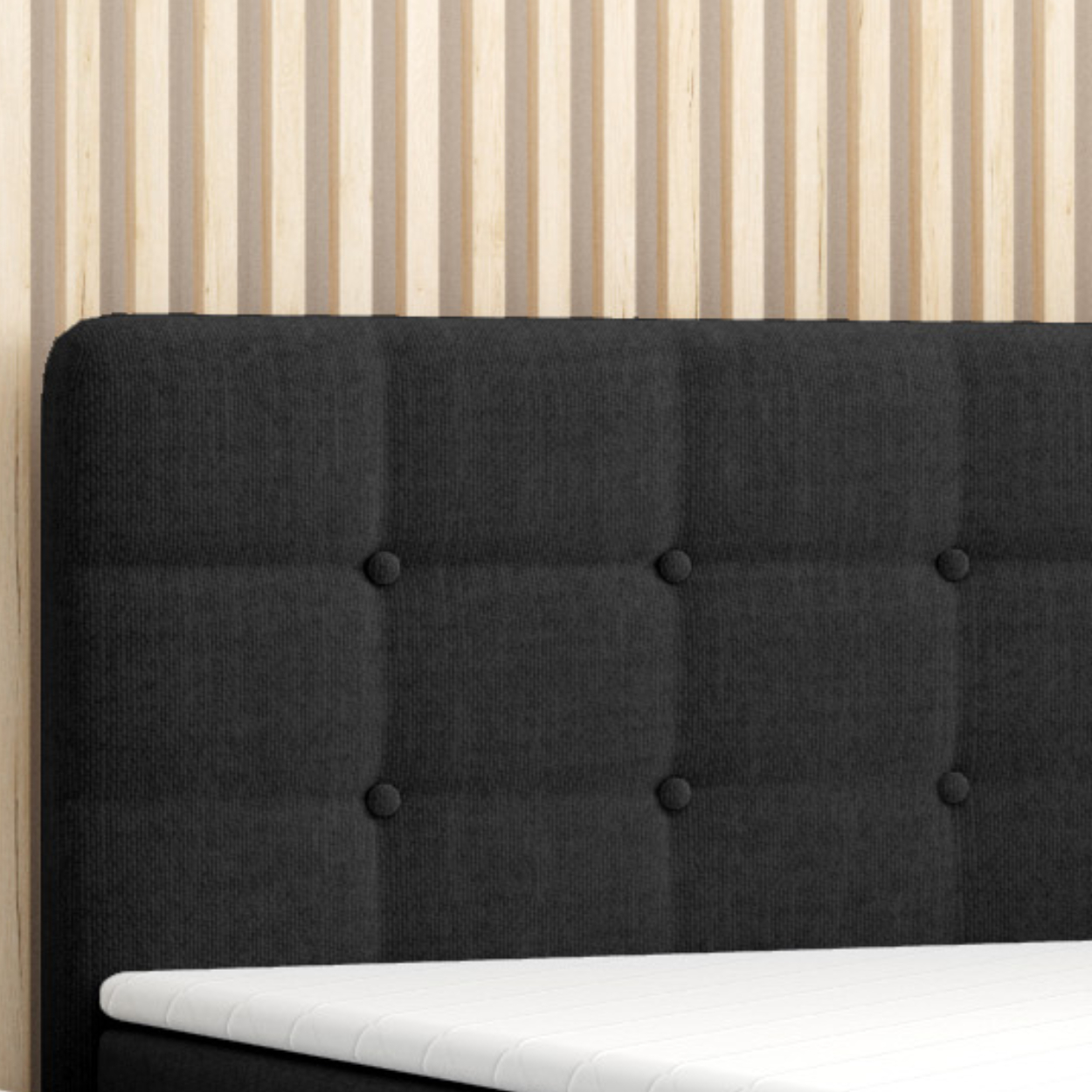 Möbel Punkt Boxspringbett PRAG Chesterfield mit Bettkasten 180 x 200 cm Webstoff schwarz