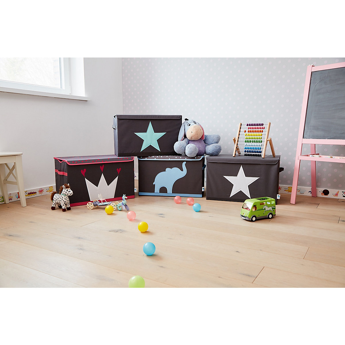 Aufbewahrungsbox Spielzeugtruhe Stern grau/mint, 62 x 37,5 x 39 cm