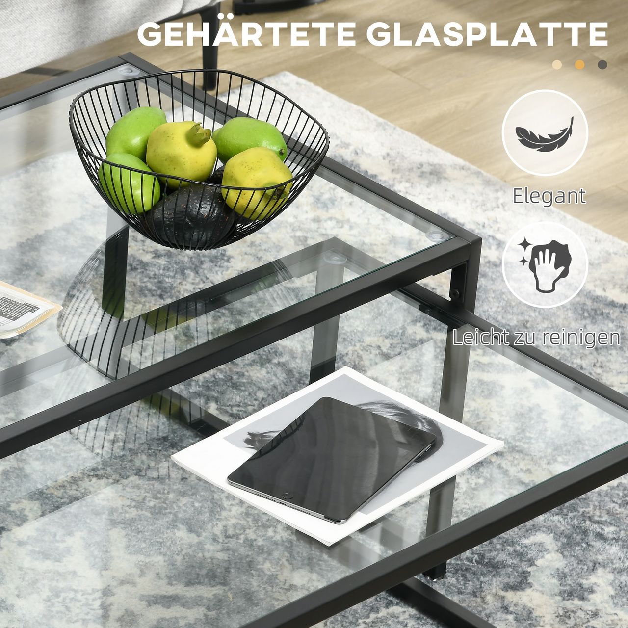 HOMCOM Couchtisch 2er-Set Beistelltisch, Kaffeetisch, Satztisch, Stahl, Schwarz