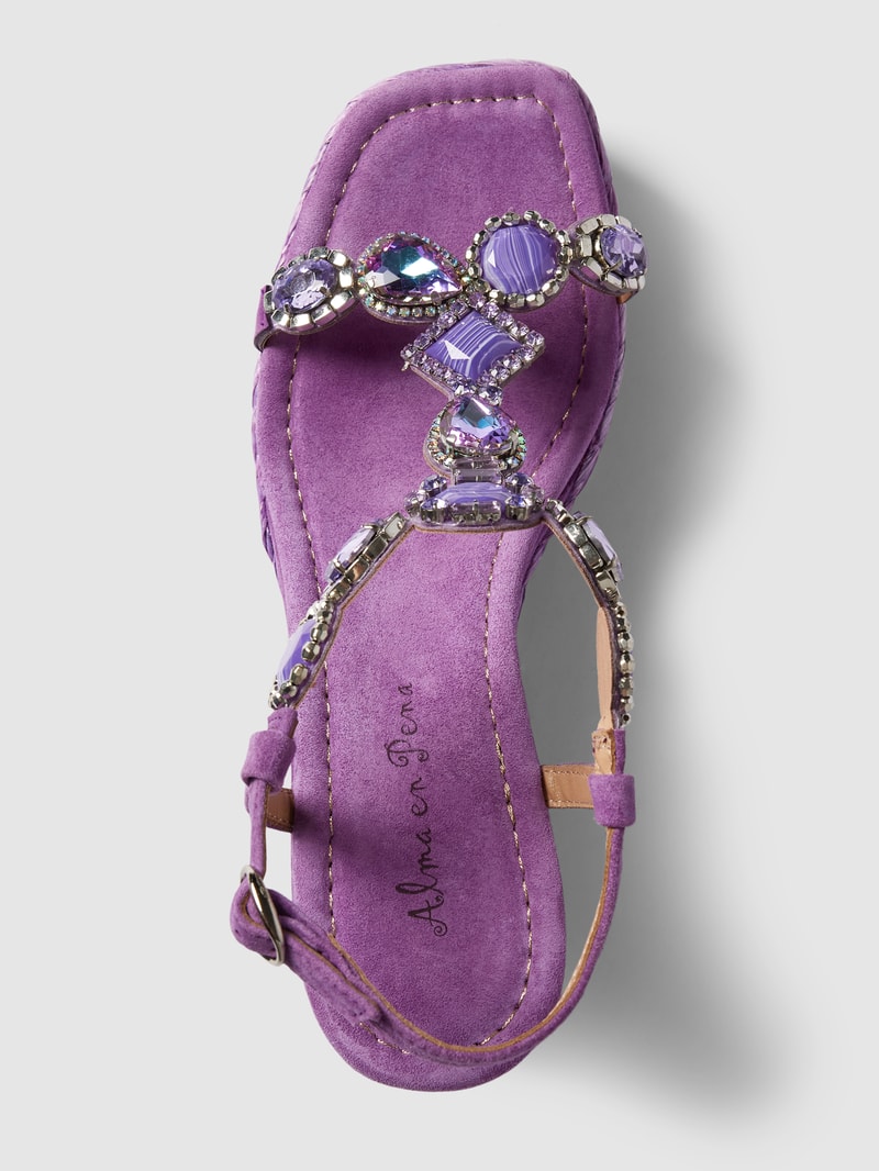 Wedges aus Leder mit Ziersteinbesatz in hellrosa