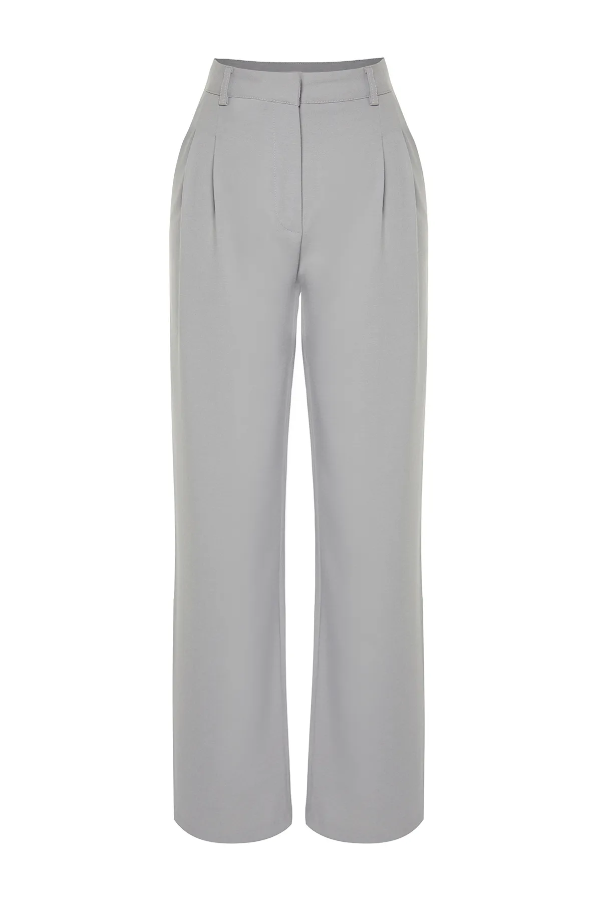Trendyol Collection  Graue, gerade geschnittene, plissierte Webhose in limitierter Auflage TWOAW23PL00401