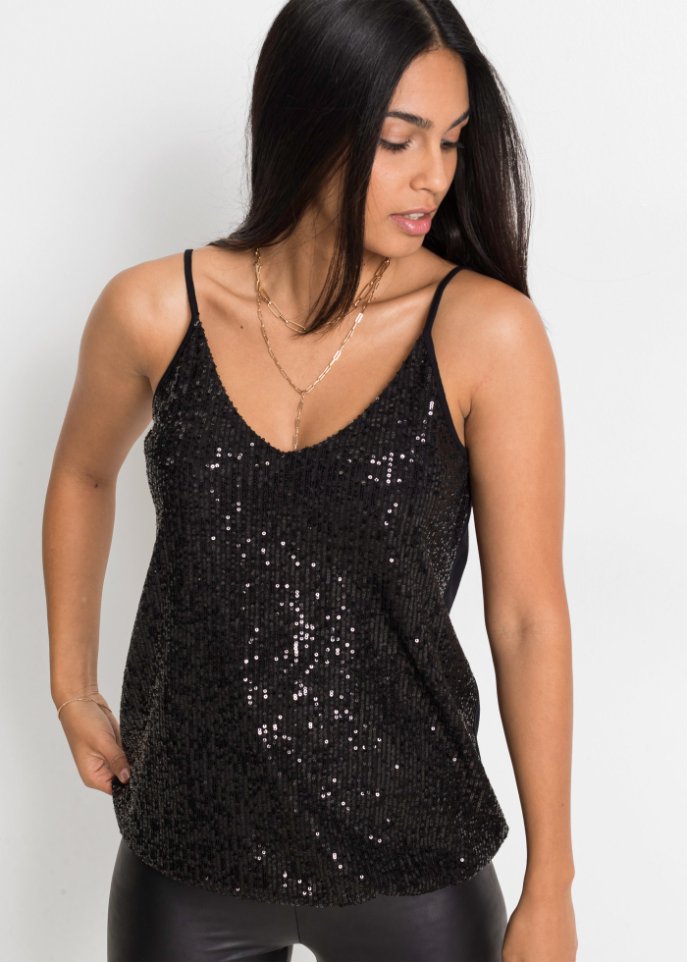 Jersey-Top mit Pailletten