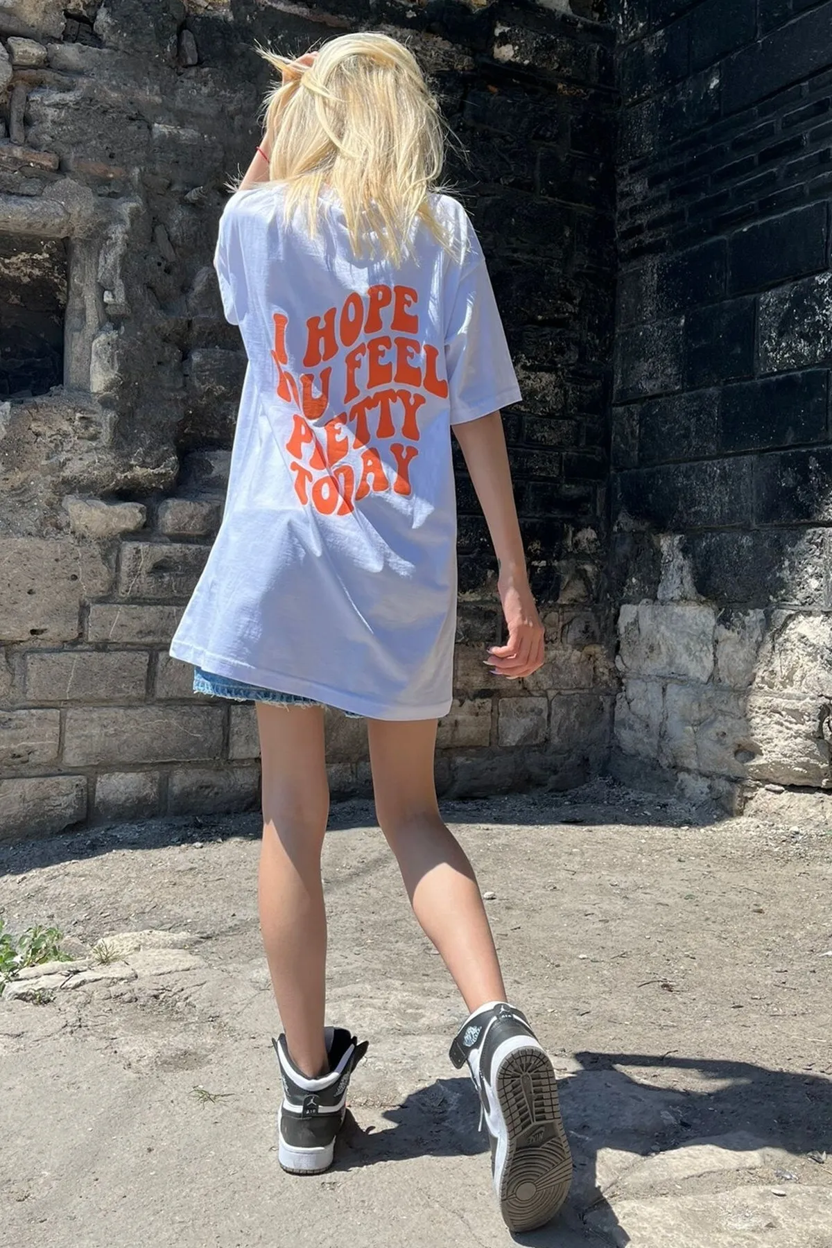 Madmext  Weißes bedrucktes Oversize-Damen-T-Shirt mit Rundhalsausschnitt