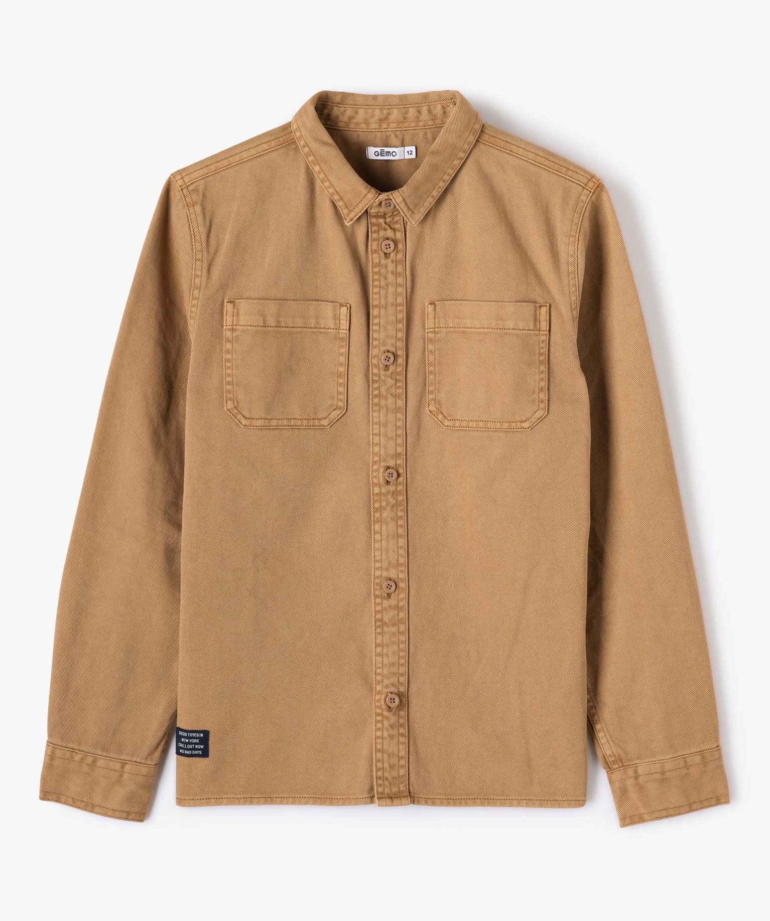 Chemise Garçon à manches longues en twill épais au colori... marron | GEMO