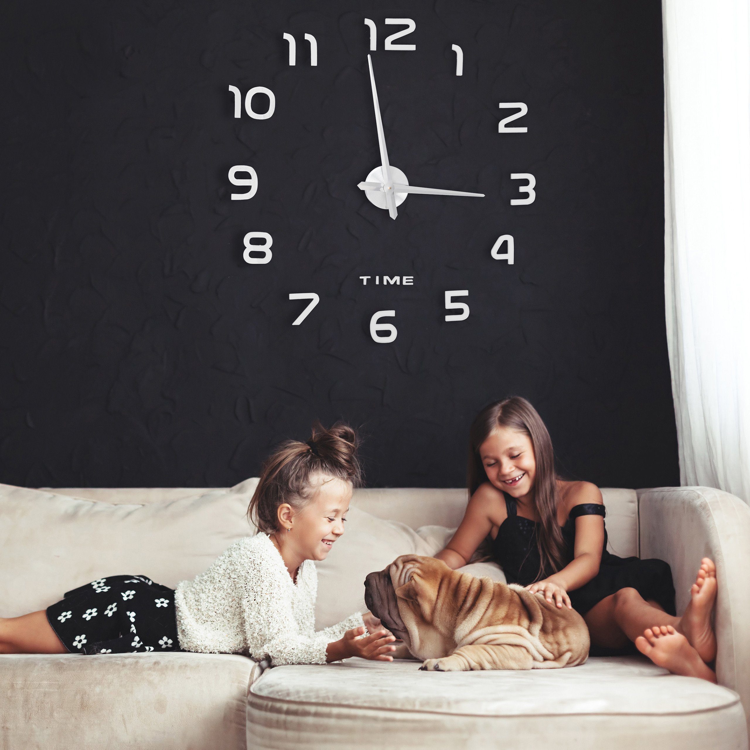 relaxdays Wanduhr DIY Wanduhr mit 3D-Zahlen (Schwarz)