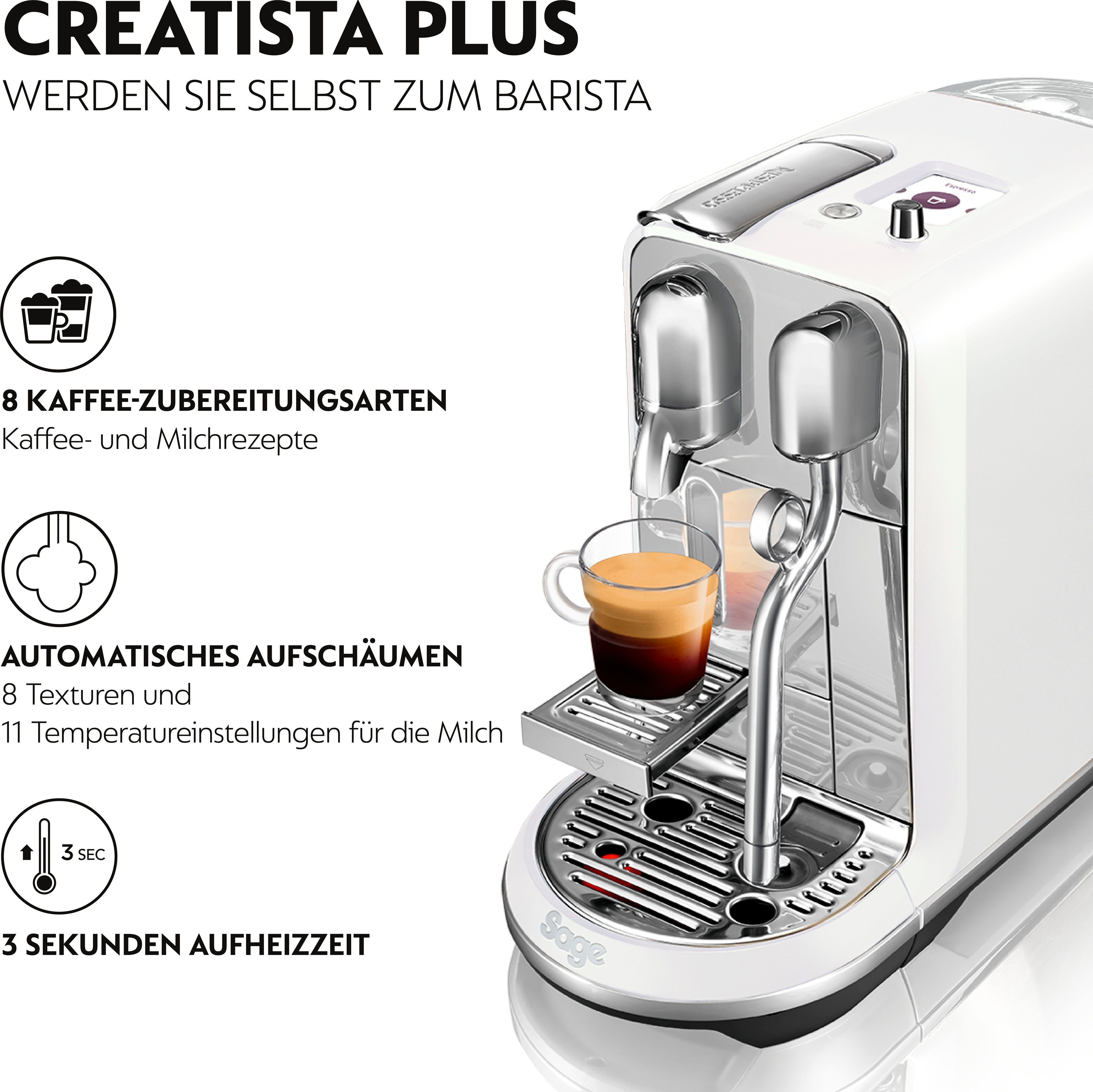 Nespresso Kapselmaschine Creatista Plus SNE800SST, inkl. Willkommenspaket mit 14 Kapseln + Edelstahl-Milchkanne