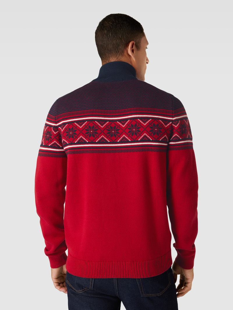 Strickpullover mit Troyer-Kragen Modell 'CLAUS' in kirschrot