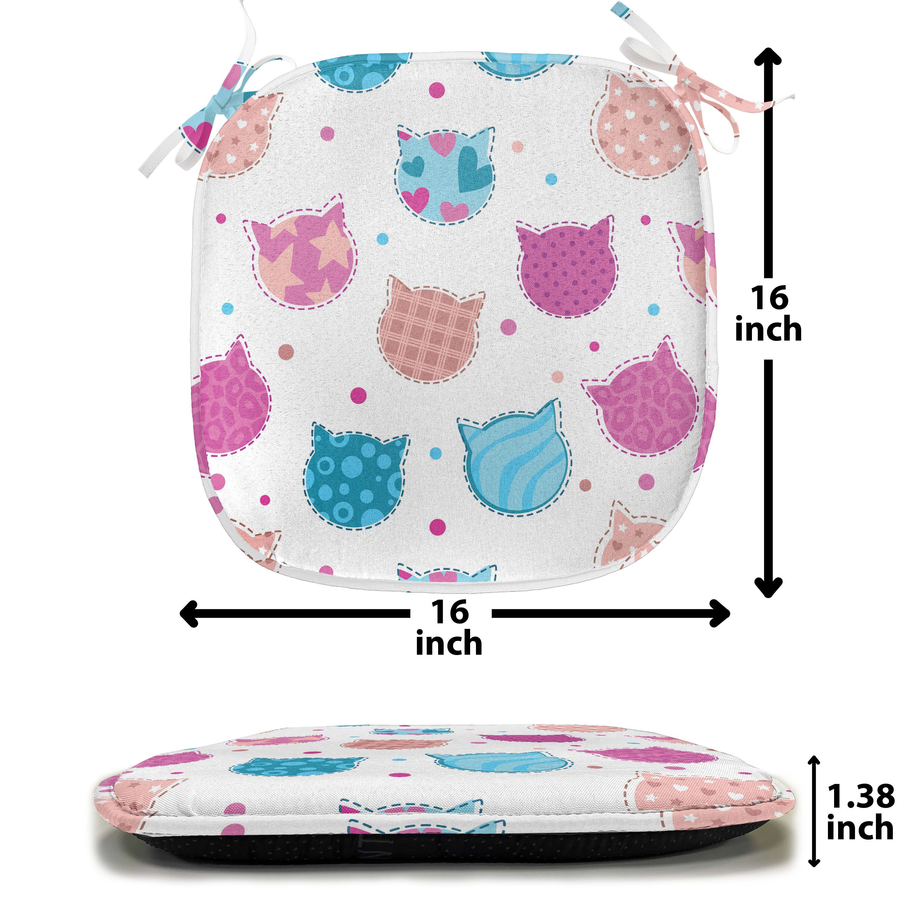 Abakuhaus Stuhlkissen Dekoratives wasserfestes Kissen mit Riemen für Küchensitze, Feminin Patterned Kitten Heads