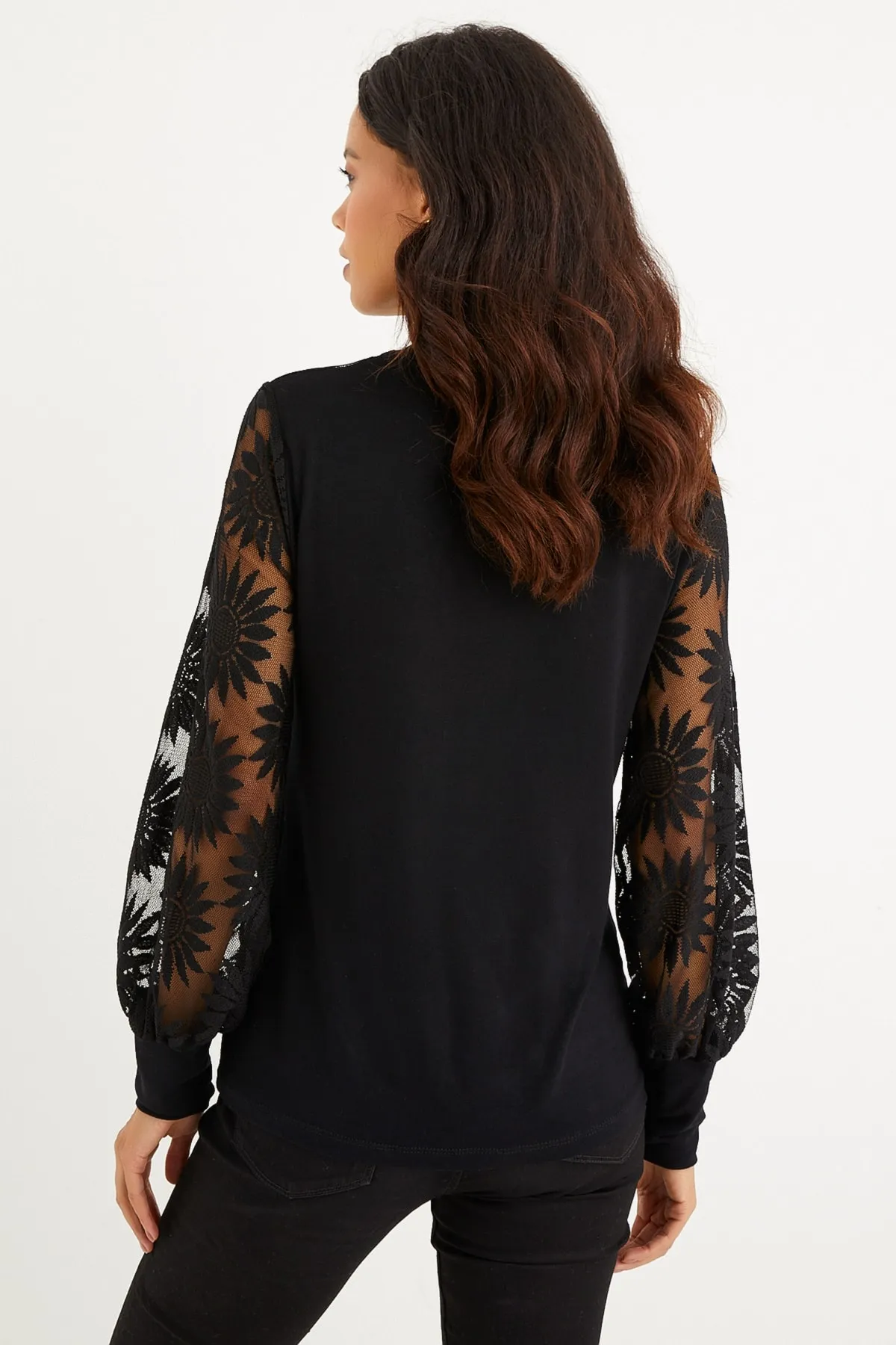 Cool & Sexy  Schwarze Spitzenbluse mit halbem Rollkragen für Damen BK1272