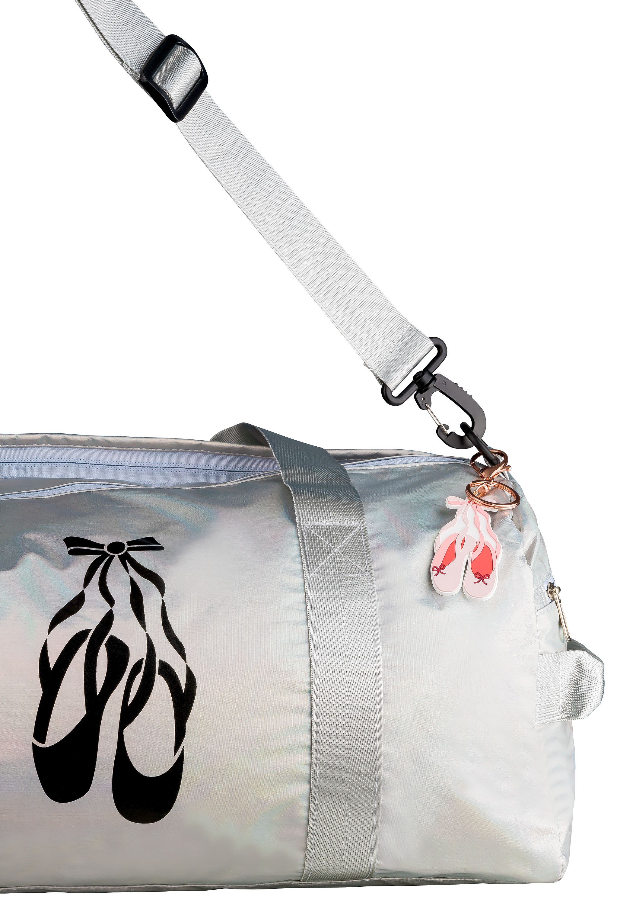tanzmuster Sporttasche Ballett Tasche silber, mit Ballettschuhe Aufdruck