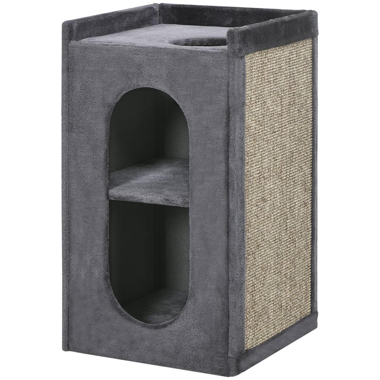 PawHut Kratztonne Höhe 81 cm, Katzentonne mit 2 Höhlen, Kratzturm mit Kratzbrett
