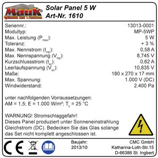MAUK Solar 6V Beleuchtungs-Set 5Watt mit Powerpack
