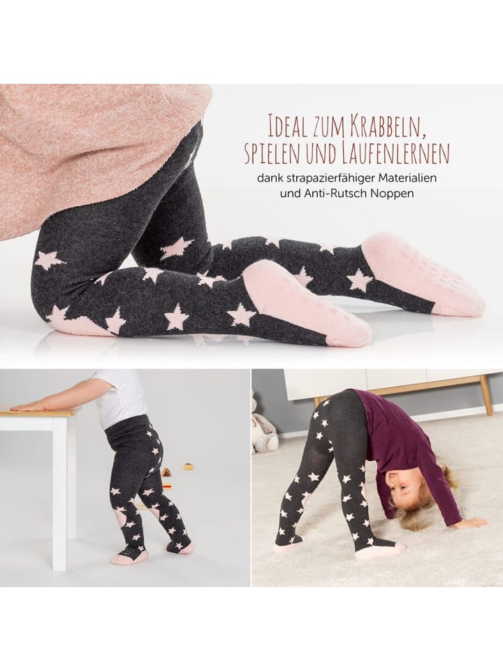LaLoona Krabbel-Strumpfhose 2er Pack - Sterne Rosa   Streifen in grau,rosa günstig kaufen