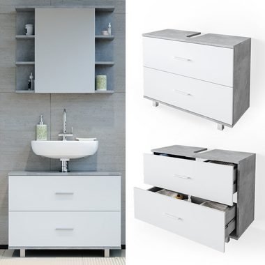 Vicco Waschbeckenunterschrank Waschtischunterschrank Badschrank ILIAS Beton Weiß Schublade
