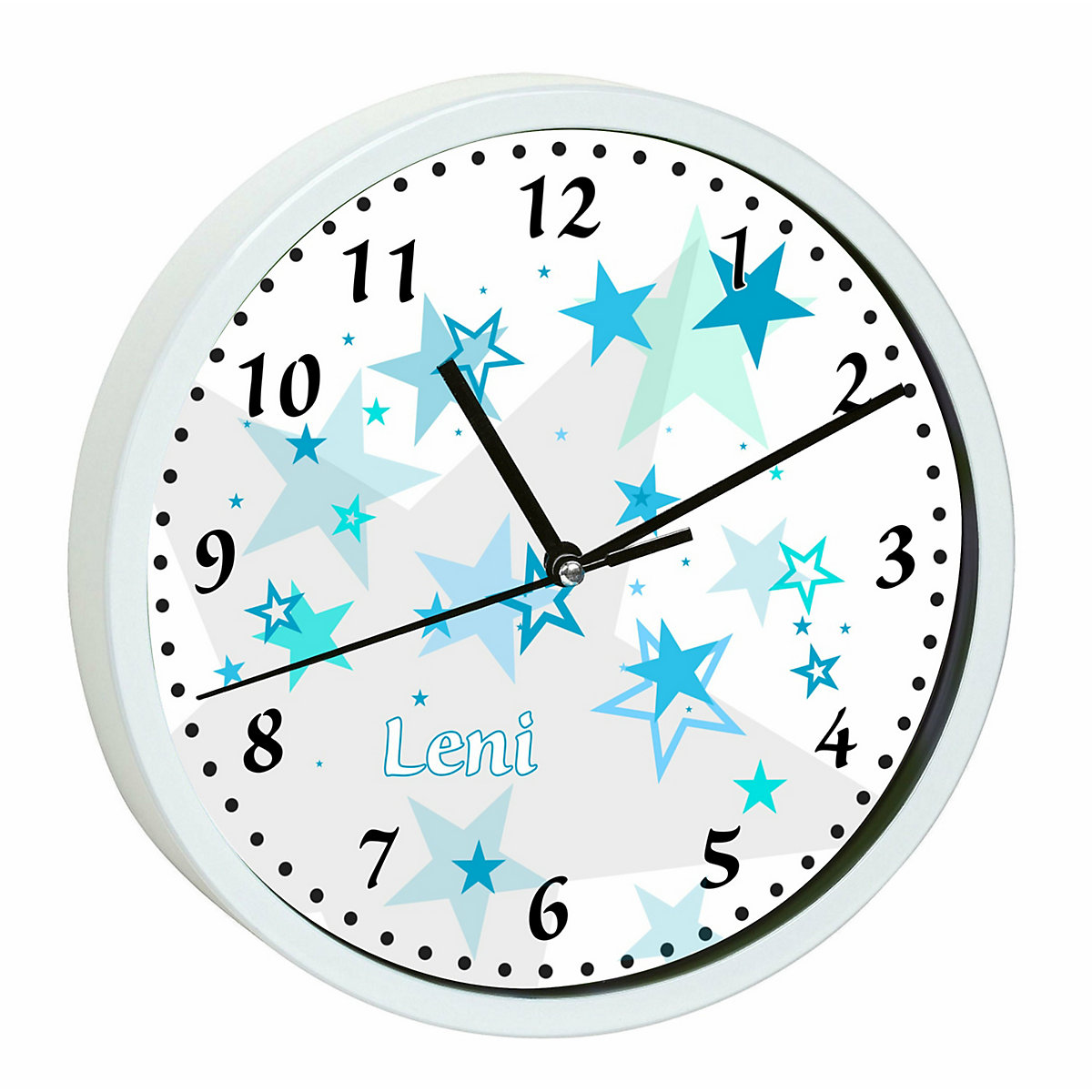 Kinder Wanduhr personalisiert mit Name Sternenhimmel Türkis