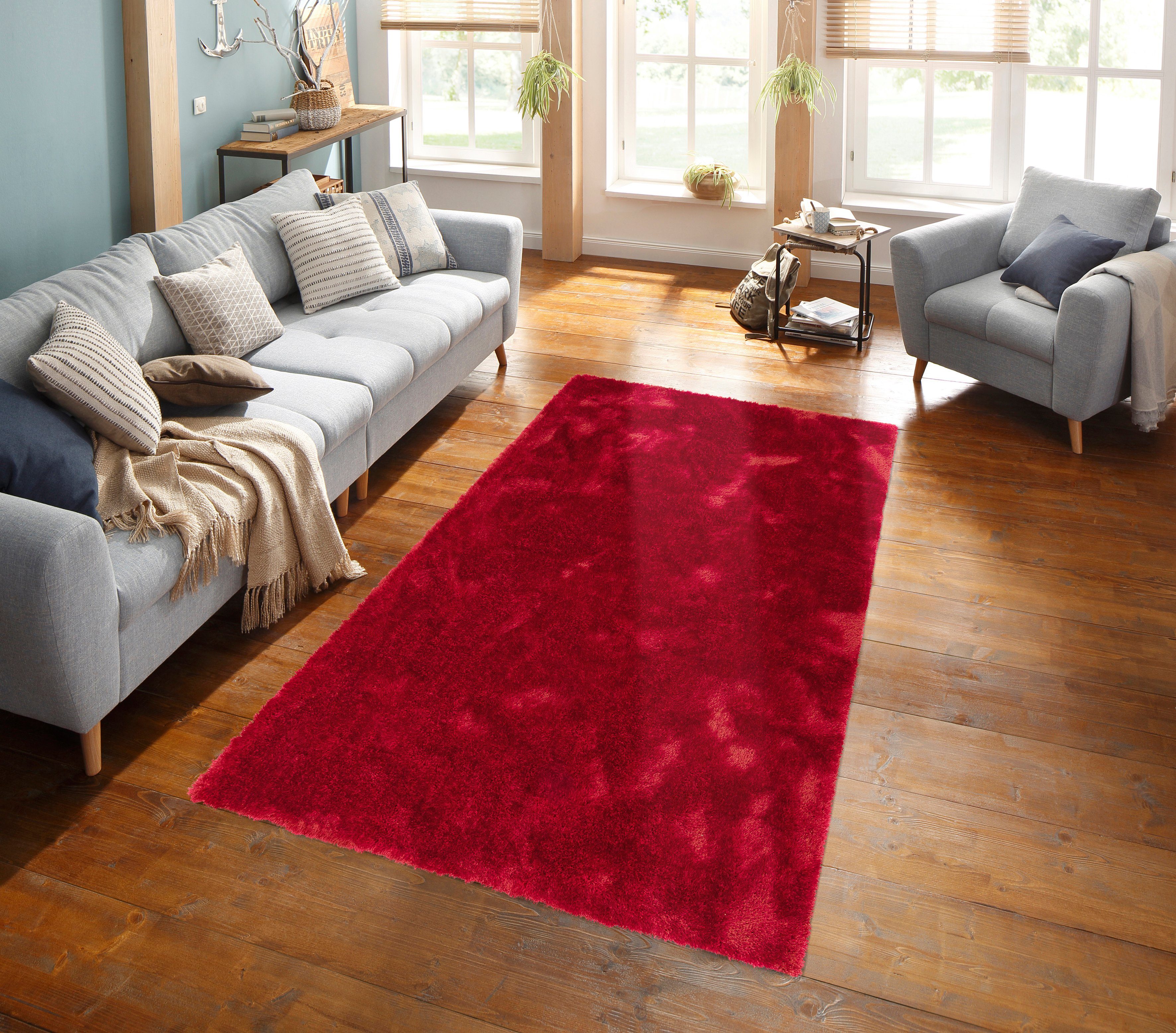 Hochflor-Teppich Mikro Soft Super, my home, rechteckig, Höhe: 50 mm, besonders weich durch Mikrofaser, extra flauschig, einfarbig, weich