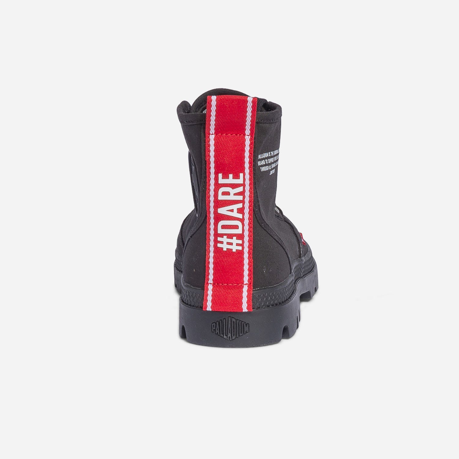 Basket PALLADIUM noire en toile avec galon à message
