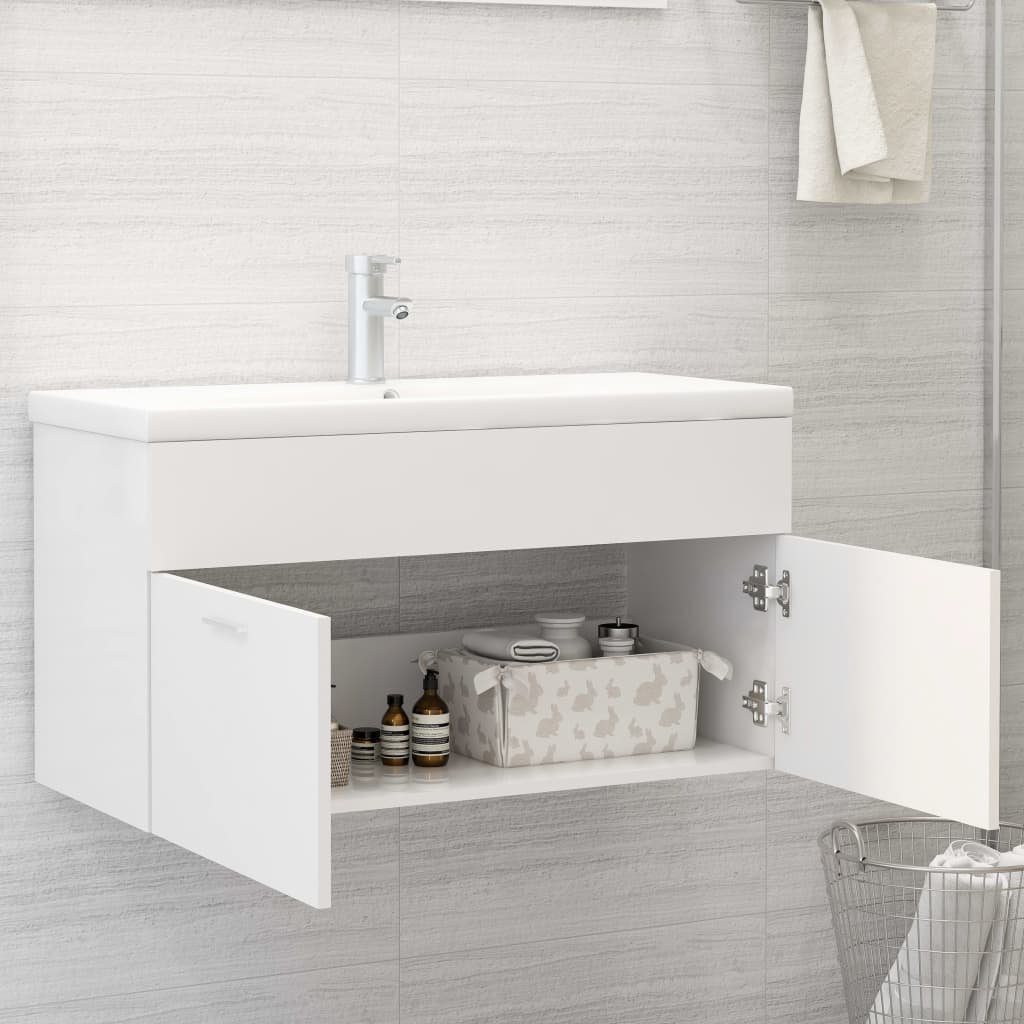 vidaXL Badezimmerspiegelschrank Waschbeckenunterschrank mit Einbaubecken Weiß Holzwerkstoff (1-St)