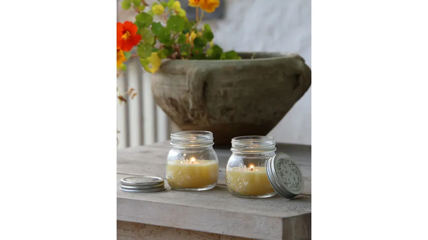 flower Power Citronella Kerze im Glas Potty gelb
