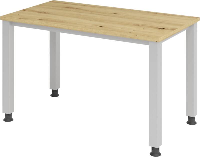 Hammerbacher VQS612/R Höhenverstellbarer gerader Schreibtisch mit 4 Füßen Express Q Eiche, Silber 1.200 x 672 x 685 - 810 mm