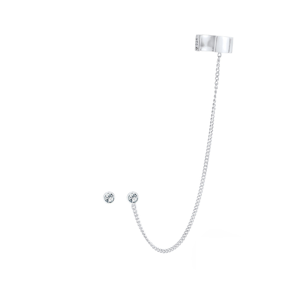 Elli Elli Boucles d'Oreilles Earcuff Stecker Rund Kristalle Silber Boucles d'oreilles