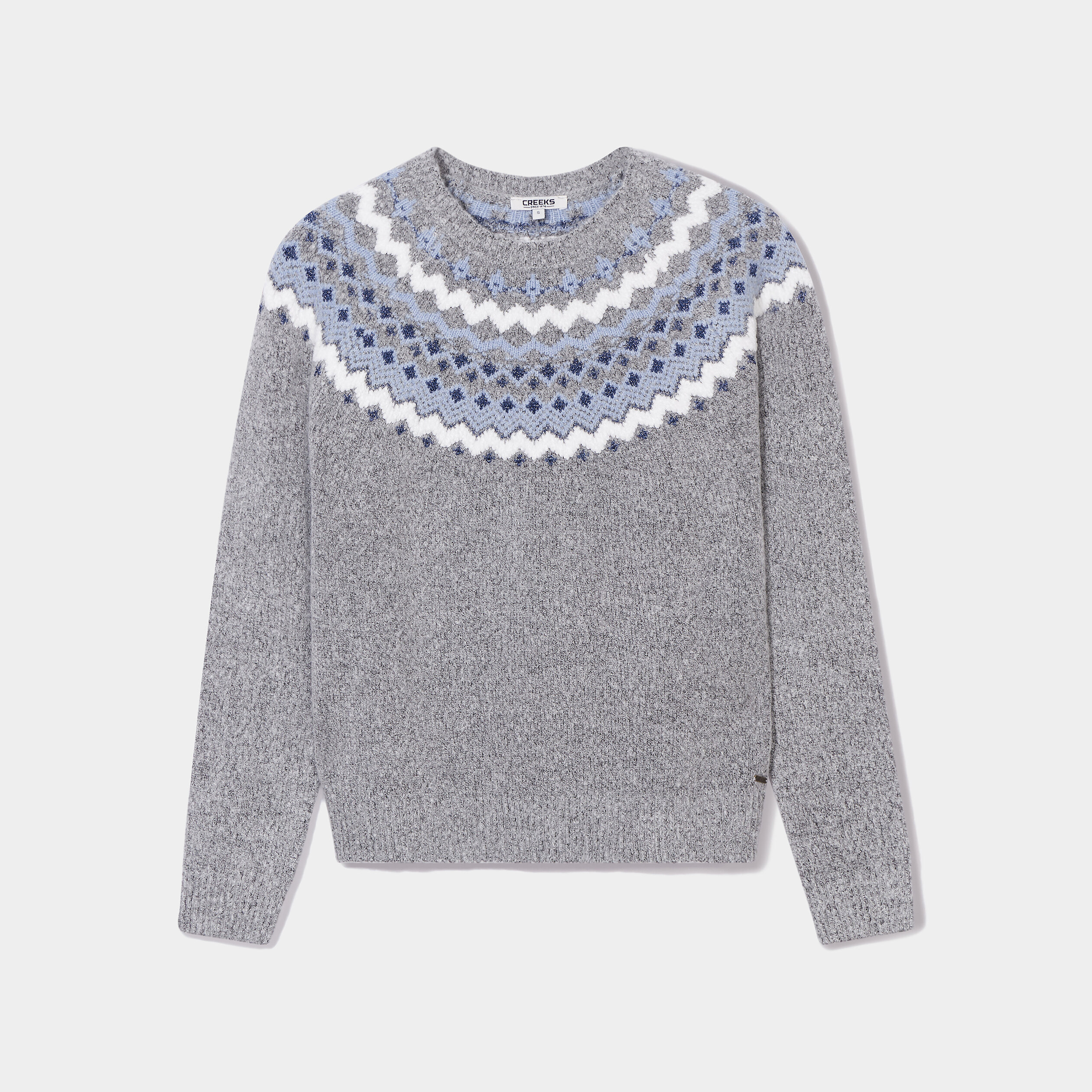 Pull col rond manches longues Creeks gris clair femme | La Halle