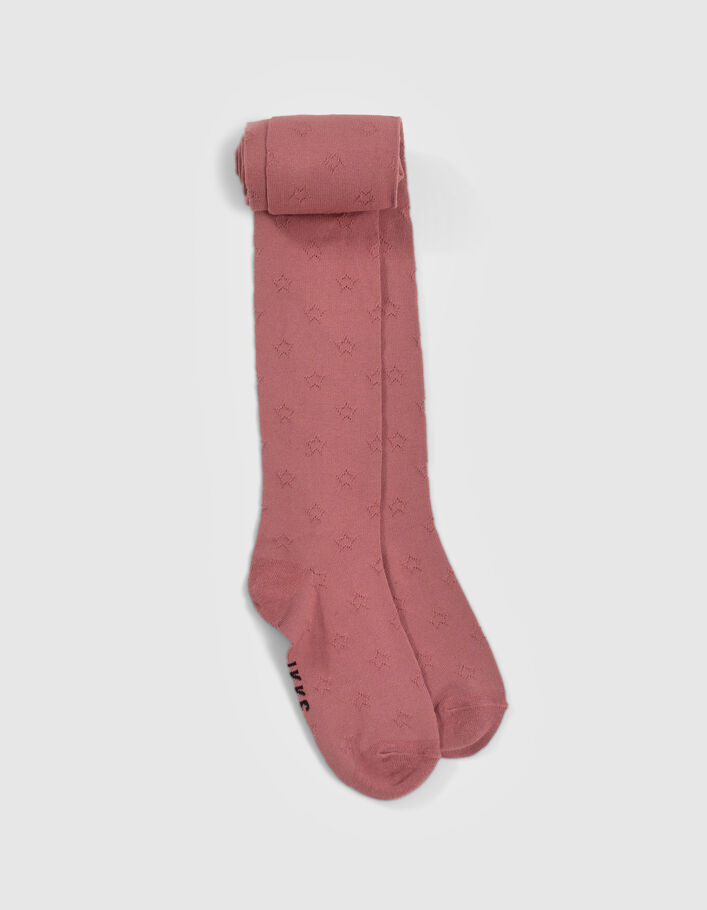 Collants roses tricot ajouré motifs étoiles fille