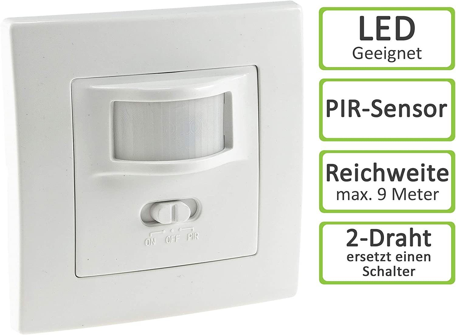 ChiliTec Bewegungsmelder Bewegungsmelder 160° Unterputz Wand-Montage Schaltet ab 1Watt 9m Reich