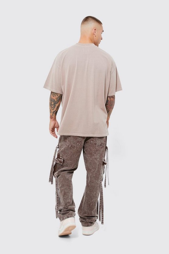 Lockere Cord-Hose mit Riemchen und Acid-Waschung