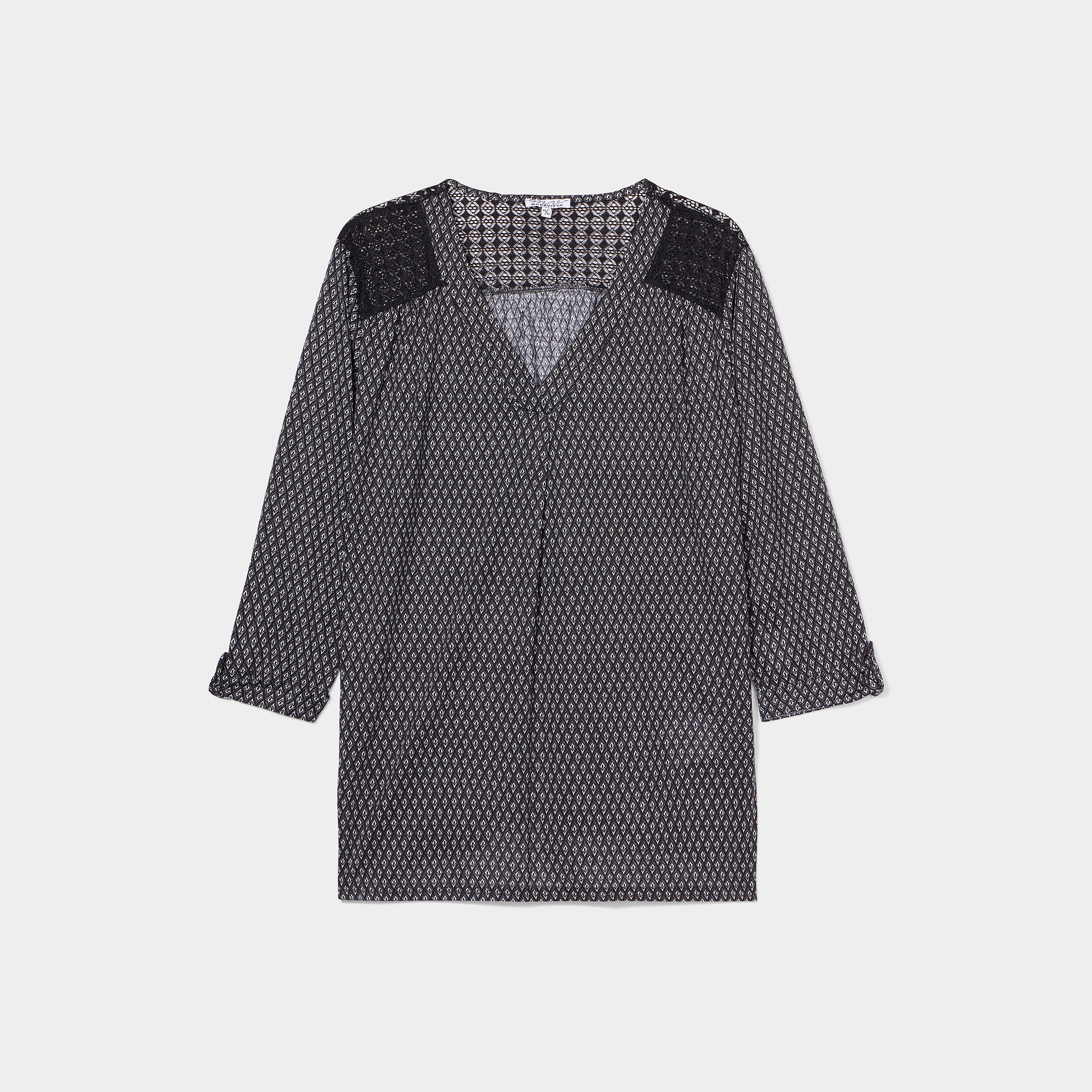 Blouse manches 3 4 épaules dentelles noir femme grande taille | La Halle