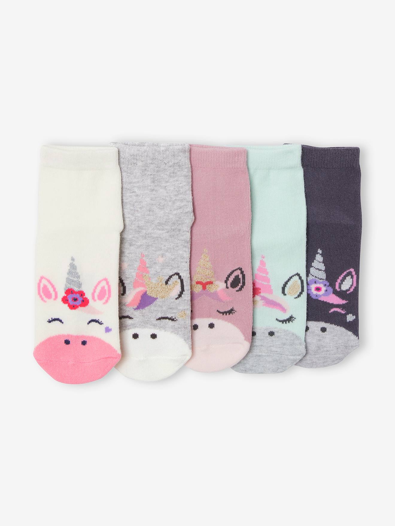 Lot de 5 paires de mi-chaussettes licornes lot ivoire