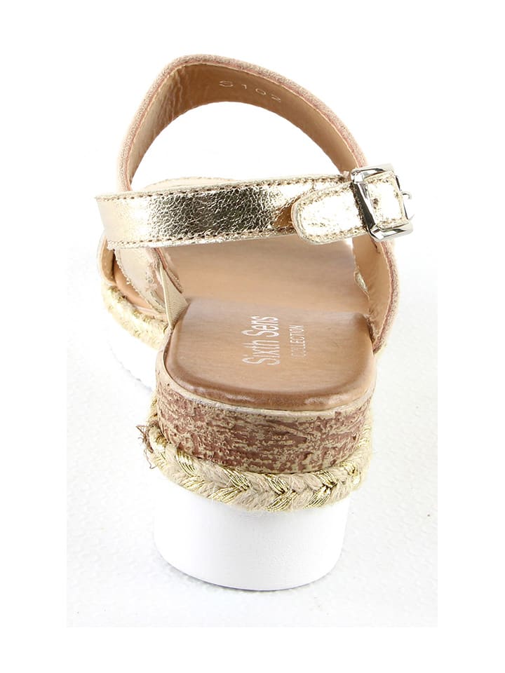 Sixth Sens Keilsandaletten in Beige/ Gold günstig kaufen