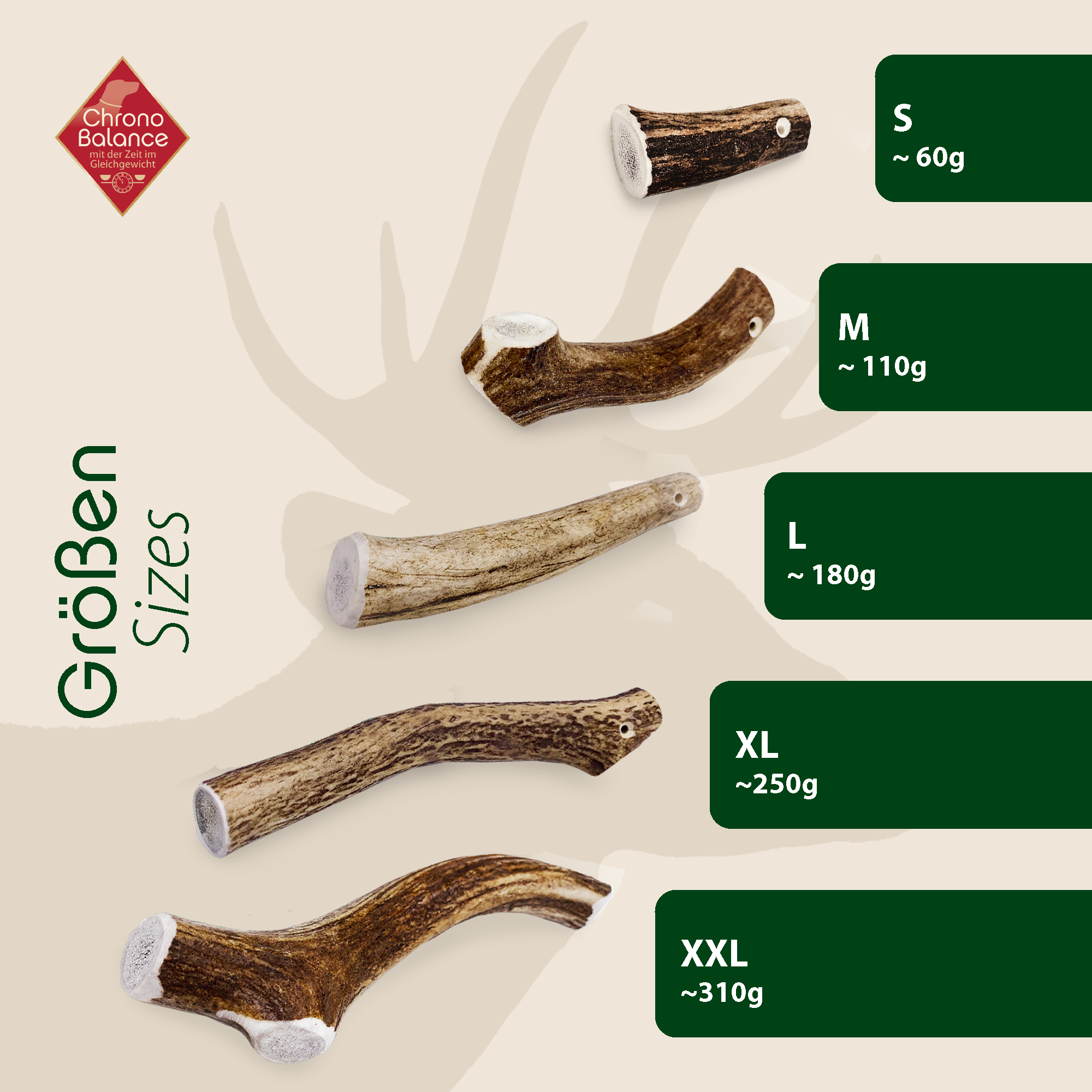 ChronoBalance Snacks ChronoBalance Rothirsch Geweihstange ganze und runde Stücke 110 g