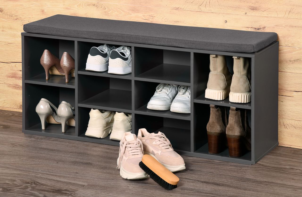 Kesper Universal-/ Schuhschrank mit Sitzkissen und Schublade, grau lackiert