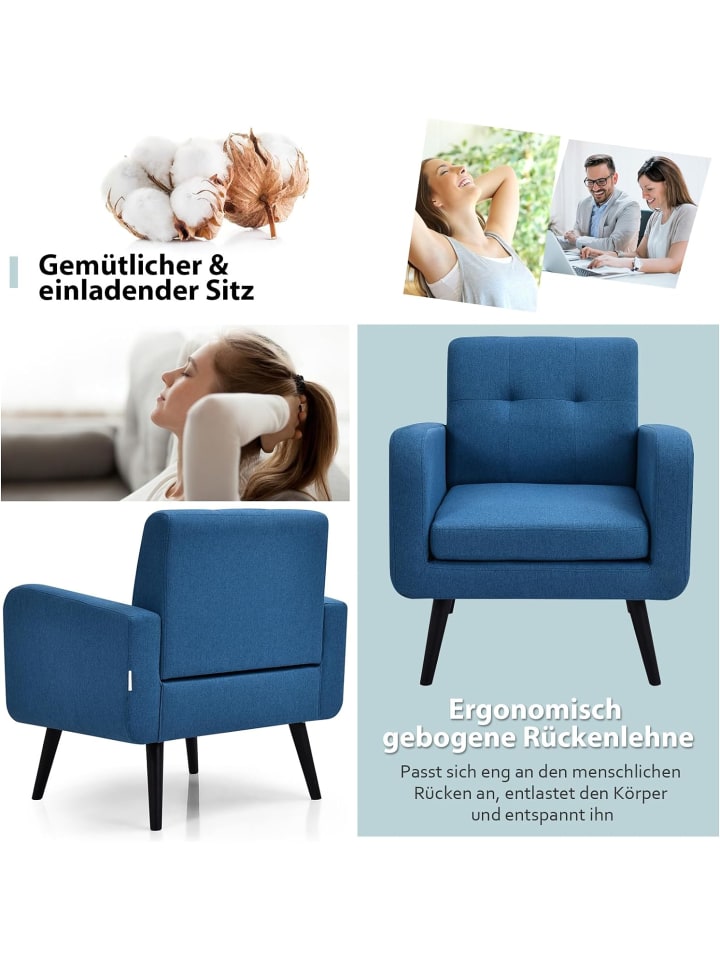 COSTWAY Ohrensessel mit Armlehnen in Blau günstig kaufen onesize