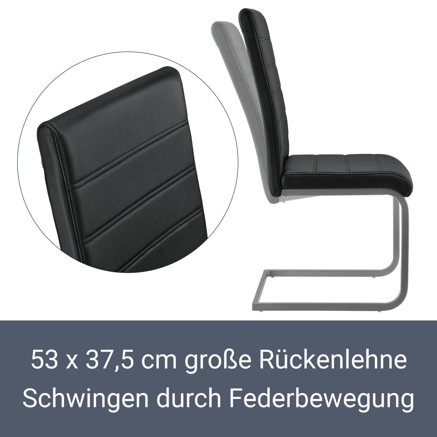 Juskys Freischwinger Vegas, hohe Rückenlehne, pflegeleicht, weiche Polsterung, inkl. Stuhlgleiter