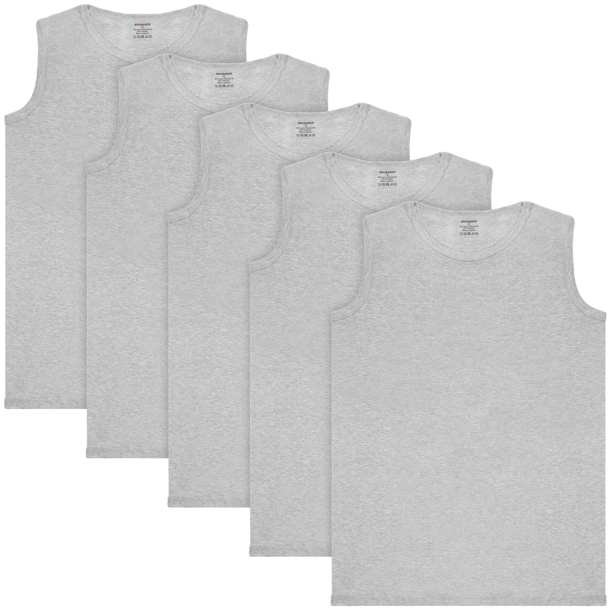 BRUBAKER Muskelshirt Tank Top Unterhemd mit Rundhals Ausschnitt (5er-Pack) Herren Tanktop aus hochwertiger Baumwolle (glatt), Extra Lang für Männer, Schlichtes Basic Achselshirt