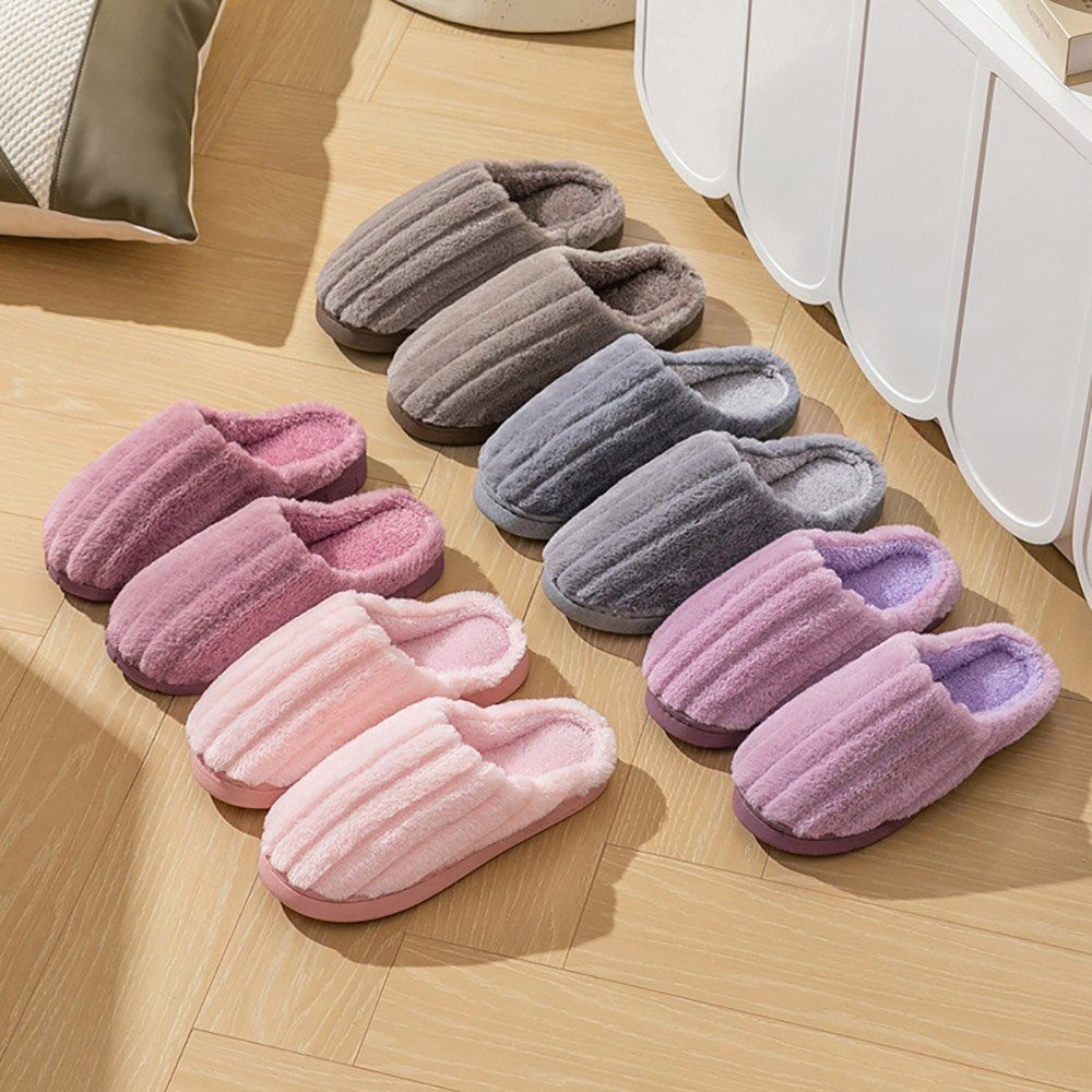 Deliana.home Winterpantoffeln aus Baumwolle, innen rutschfest Plüsch Hausschuhe (1-tlg., Rutschfeste Sohle) Warm gefütterte, weiche Winterpantoffeln