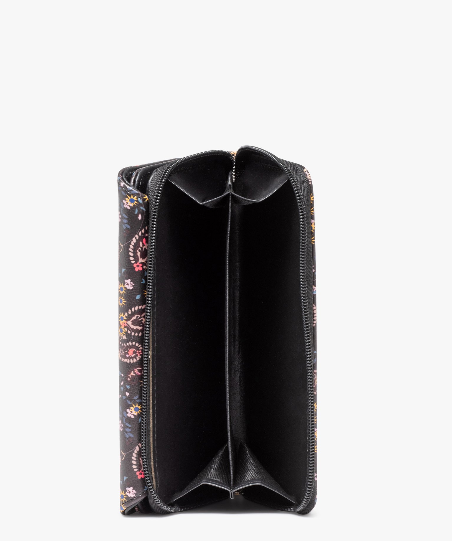 Portefeuille à motifs fleuris multi-compartiments femme noir | GEMO
