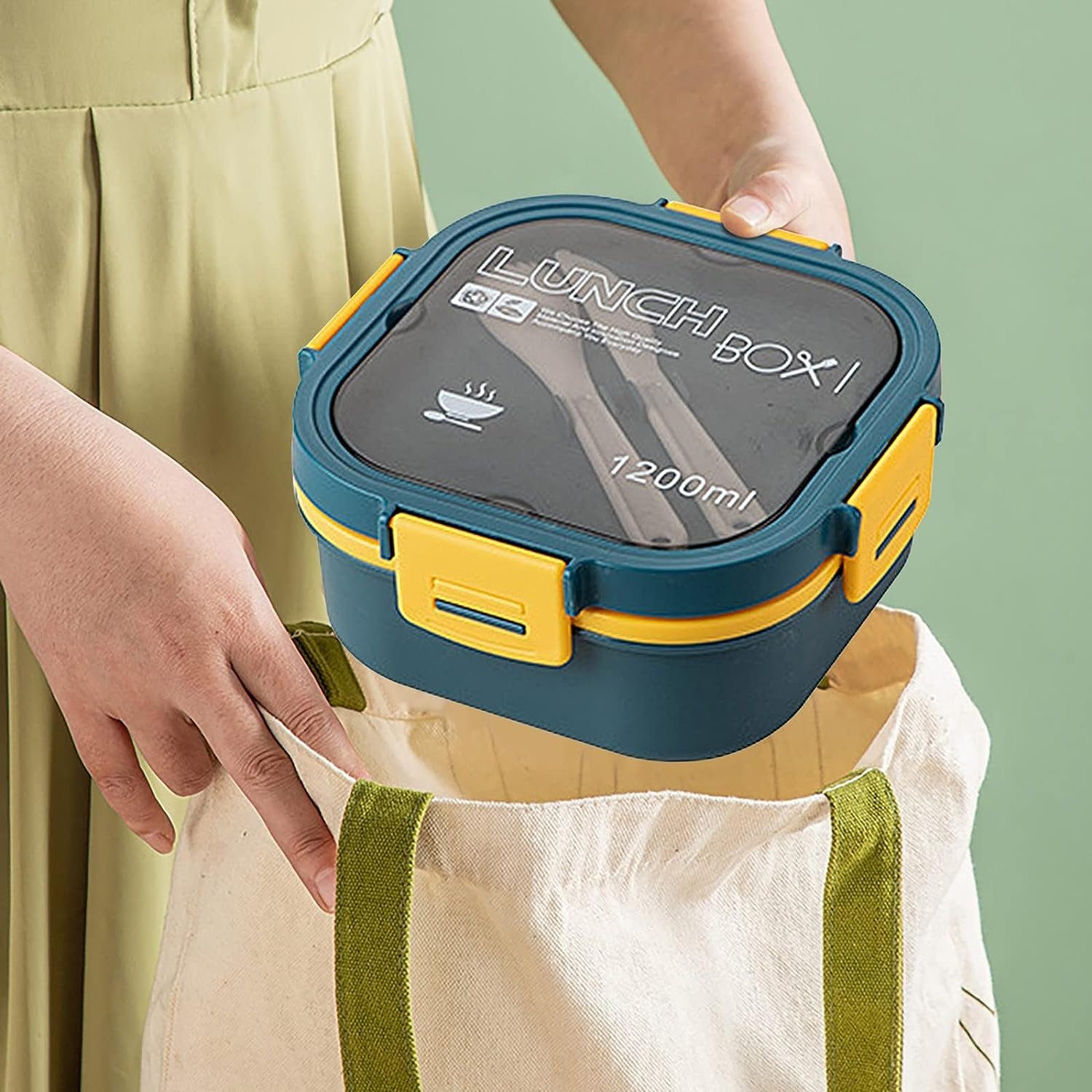Hikeren Lunchbox Bento Box,1200mL,5 FäCher Leak Proof,Mikrowelle GeschirrspüLer Sicher, Auslaufsicher,Temperaturbeständigkeit: -20℃~120℃,mit Besteck