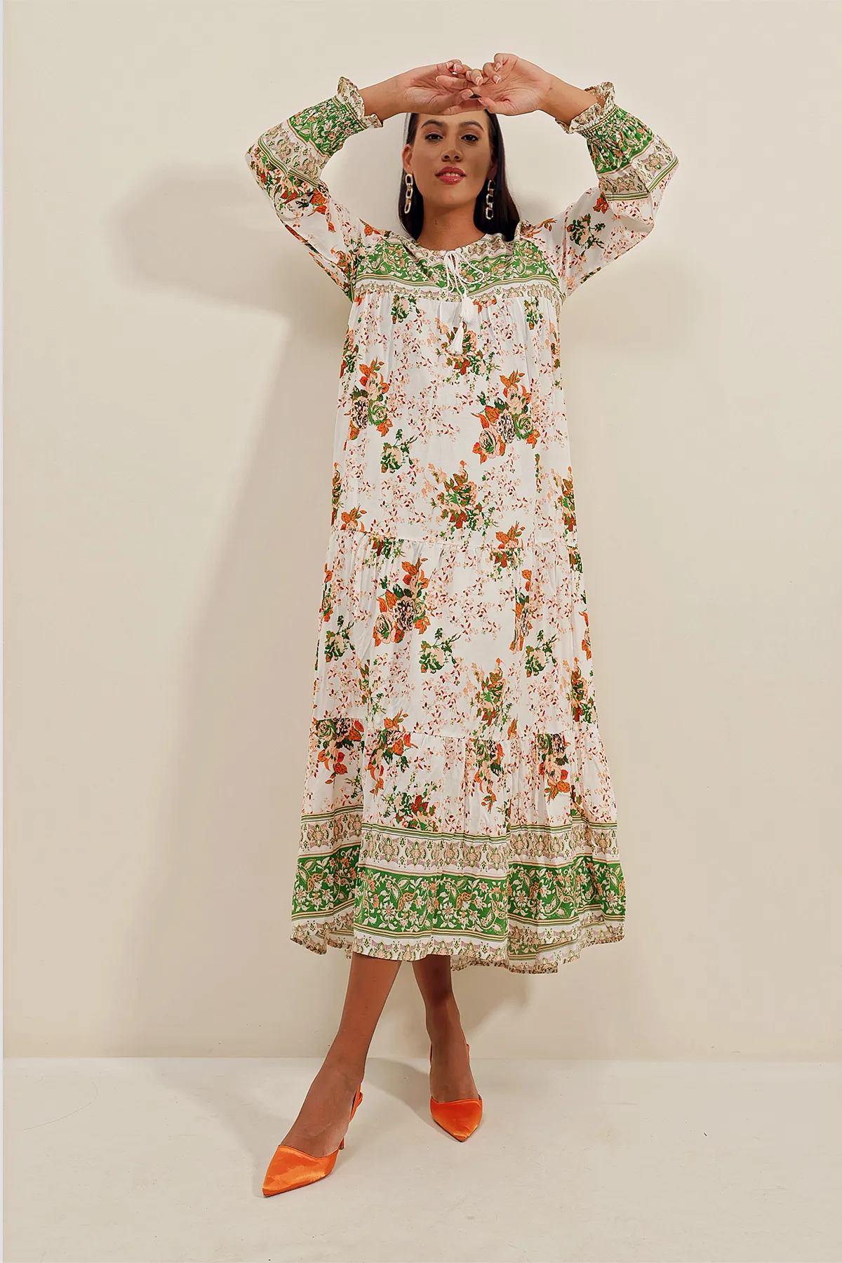 Bigdart  1947 Gemustertes langes Kleid – Grün